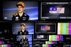 Max Verstappen, Red Bull Racing, is pictured on television screens in the media centre