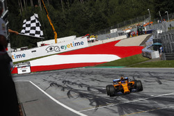 Fernando Alonso, McLaren MCL33 takes the chequered flag