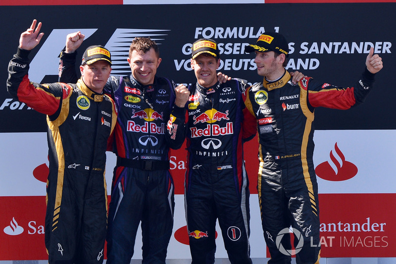 2013: 1. Sebastian Vettel, 2. Kimi Raikkonen, 3. Romain Grosjean