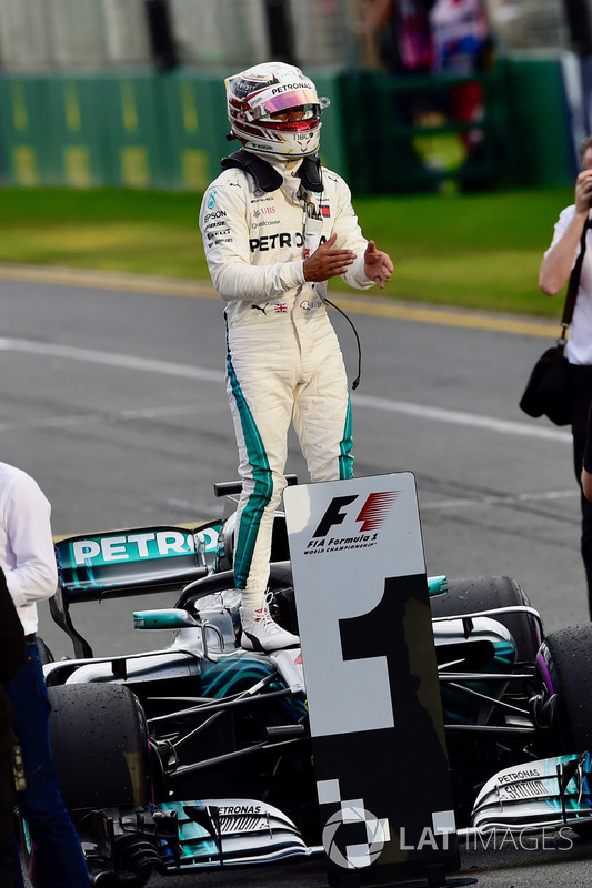 Pole sitter Lewis Hamilton, Mercedes-AMG F1 celebrates in parc ferme