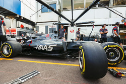 Romain Grosjean's Haas F1 Team VF-17 in the pits