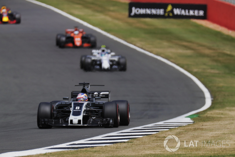 Romain Grosjean, Haas F1 Team VF-17, Lance Stroll, Williams FW40 and Fernando Alonso, McLaren MCL32