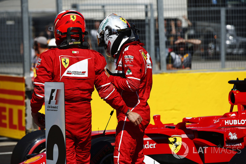 Polesitter Sebastian Vettel, Ferrari; 2. Kimi Raikkonen, Ferrari