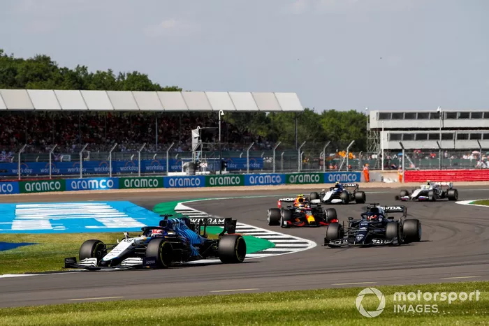 George Russell, Williams FW43B, Yuki Tsunoda, AlphaTauri AT02, Sergio Pérez, Red Bull Racing RB16B