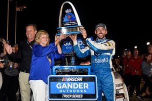  Ross Chastain, Niece Motorsports, Chevrolet Silverado TruNorth/Paul Jr. Designs, celebrates after winning.