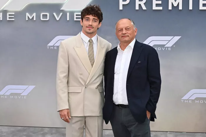 Charles Leclerc and Principal of the Scuderia Ferrari Frederic Vasseur at the World Premiere of F1 The Movie 
