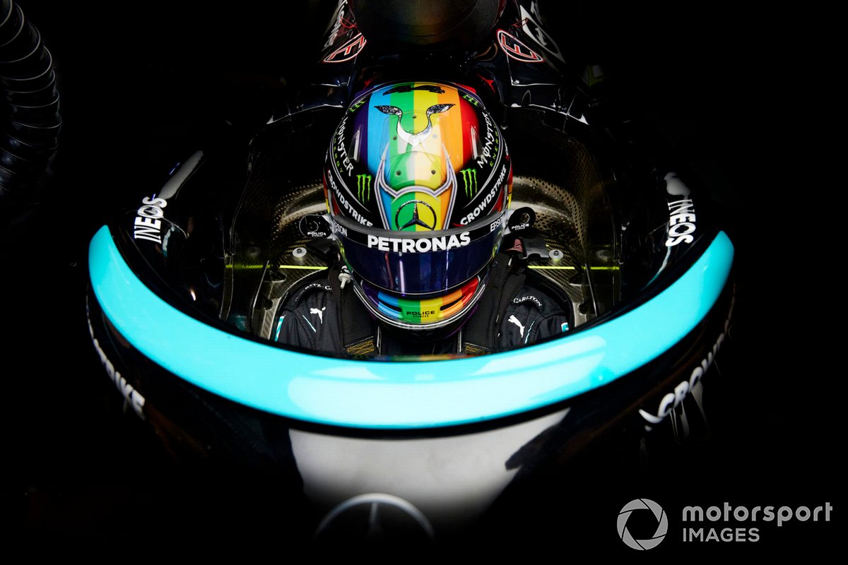 Hamilton wore a special helmet livery in support of the LGBTQ+ community