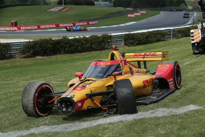El monoplaza dañado de Ryan Hunter-Reay, Andretti Autosport Honda