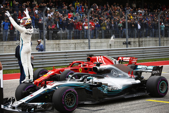 Lewis Hamilton, Mercedes AMG F1 W09 EQ Power+, celebrates after taking Pole Position