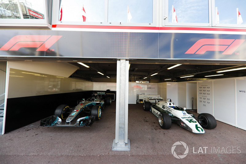 The 1982 Williams FW08 Ford Cosworth of Keke Rosberg and 2016 Mercedes W07 of Nico Rosberg