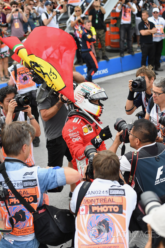 Race winner Sebastian Vettel, Ferrari celebrates in parc ferme