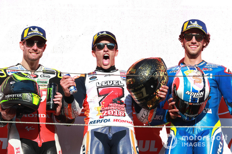 Podium: race winner Marc Marquez, Repsol Honda Team, second place Cal Crutchlow, Team LCR Honda, third place Alex Rins, Team Suzuki MotoGP