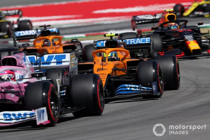 Sergio Pérez, Racing Point RP20, Lando Norris, McLaren MCL35, Alex Albon, Red Bull Racing RB16, Carlos Sainz Jr., McLaren MCL35
