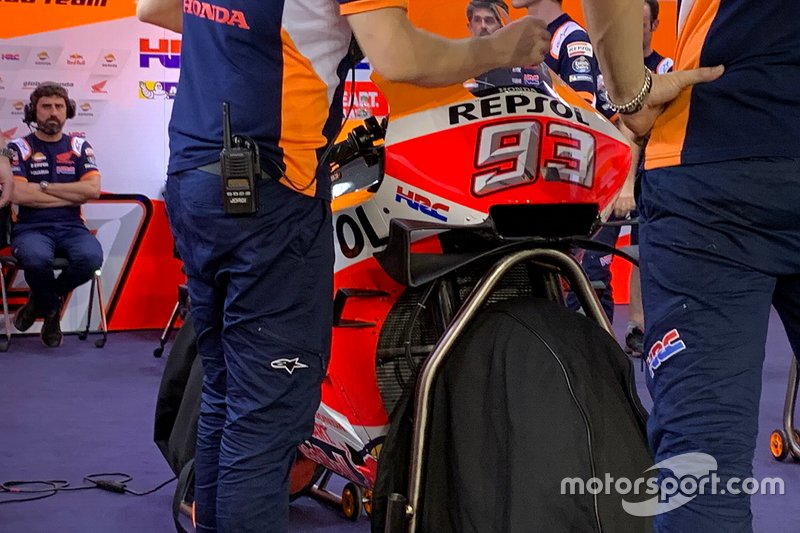 Dettaglio della carena della moto di Marc Marquez, Repsol Honda Team