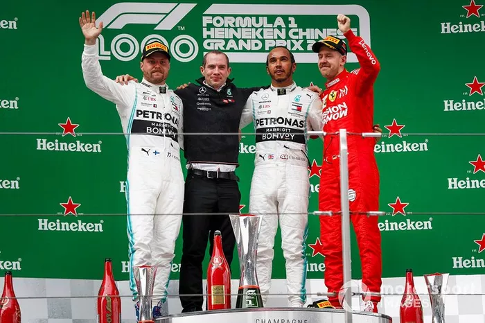 2019: 1. Lewis Hamilton, 2. Valtteri Bottas, 3. Sebastian Vettel