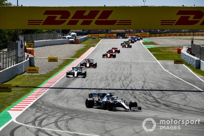 Lewis Hamilton, Mercedes AMG F1 W10,  Valtteri Bottas, Mercedes AMG W10, Max Verstappen, Red Bull Racing RB15, Sebastian Vettel, Ferrari SF90, y Charles Leclerc, Ferrari SF90