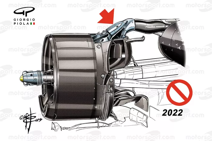 Gros plan sur des pièces de la Mercedes W12 bannies en 2022