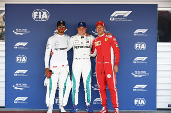 Sıralama turları ilk 3 üç, Lewis Hamilton, Mercedes AMG F1, Pole Valtteri Bottas, Mercedes AMG F1, and Sebastian Vettel, Ferrari