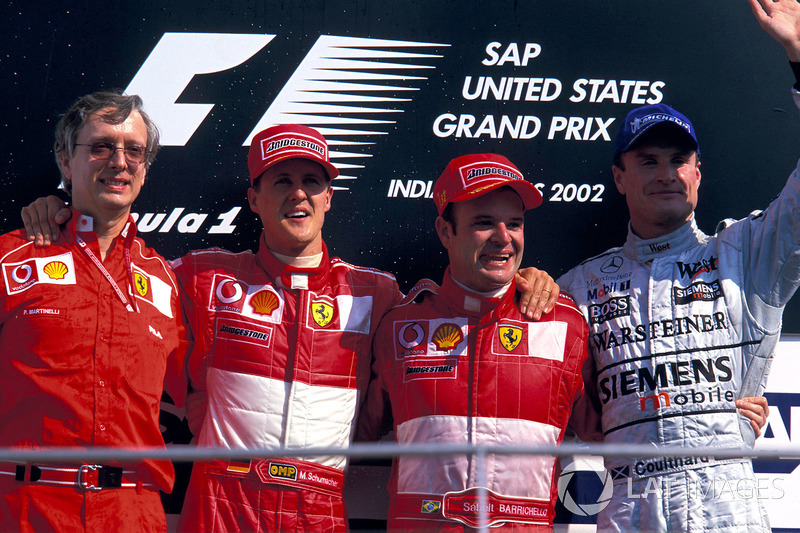 Podyum: Paolo Martinelli, Ferrari Motor Direktörü, 2. Michael Schumacher, Ferrari, yarış galibi Rubens Barrichello, Ferrari, 3. David Coulthard, McLaren