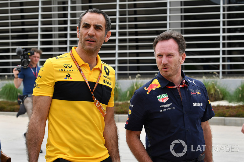 Cyril Abiteboul, Renault Sport F1 Managing Director and Christian Horner, Red Bull Racing Team Princ