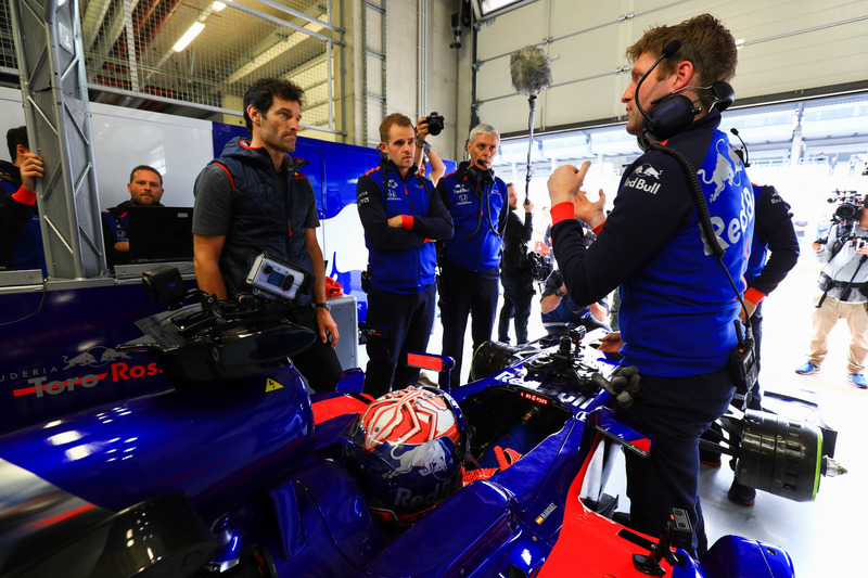 Marc Marquez, tests the Toro Rosso F1 car, with ex Formula 1 driver, Mark Webber