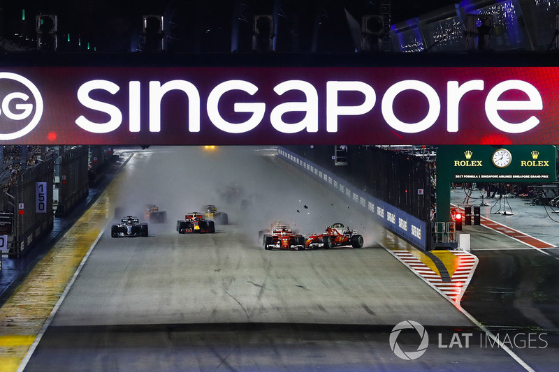 Sebastian Vettel, Ferrari SF70H, Max Verstappen, Red Bull Racing RB13, Kimi Raikkonen, Ferrari SF70H, start kazası