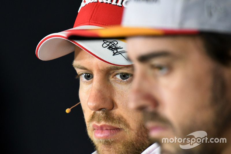 Sebastian Vettel, Ferrari and Fernando Alonso, McLaren in the Press Conference