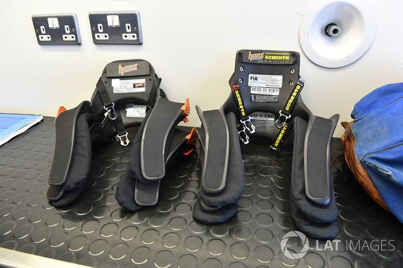 Hans devices in the F1 Experiences garage