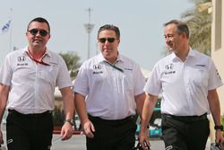 Eric Boullier, McLaren Racing Director with Zak Brown, McLaren Executive Director and Jonathan Neale, McLaren Chief Operating Officer