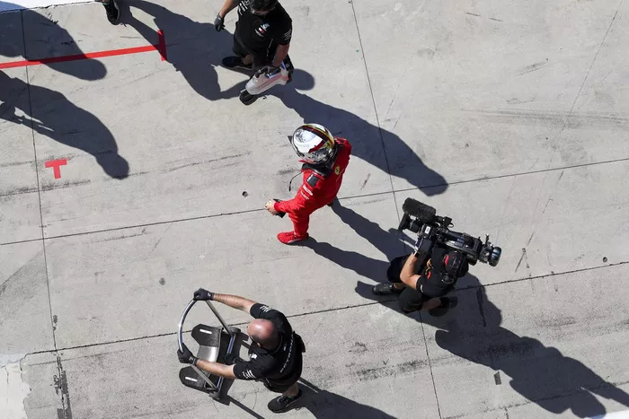 Sebastian Vettel, Ferrari, in pit lane