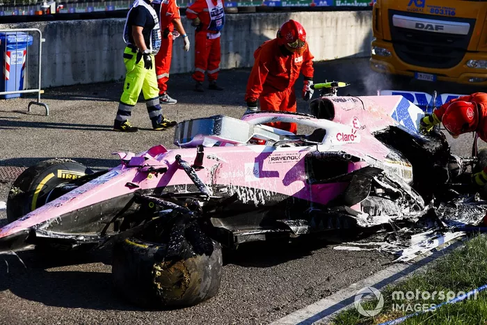 El monoplaza de Lance Stroll, Racing Point RP20 después del accidente