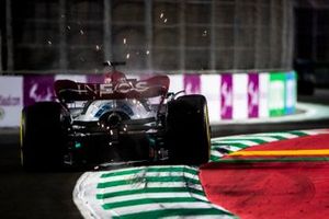 Sparks fly from George Russell, Mercedes W13