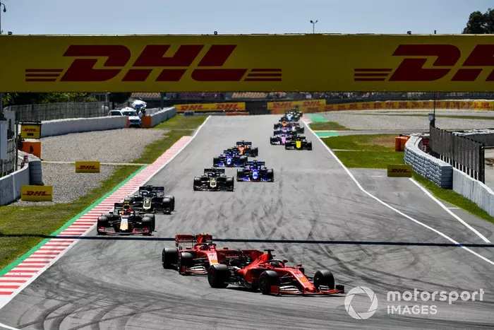Sebastian Vettel, Ferrari SF90, Charles Leclerc, Ferrari SF90, Pierre Gasly, Red Bull Racing RB15, Romain Grosjean, Haas F1 Team VF-19, Kevin Magnussen, Haas F1 Team VF-19, y Daniil Kvyat, Toro Rosso STR14