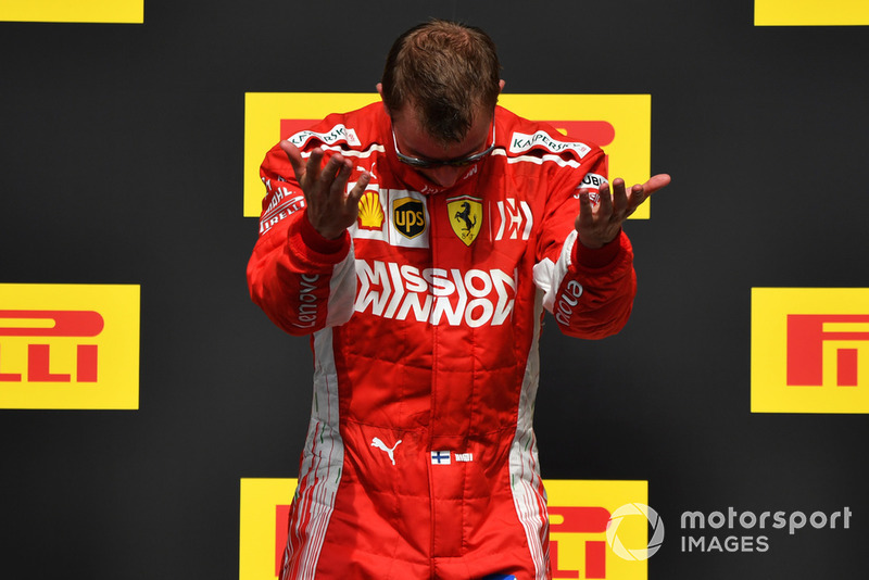Kimi Raikkonen, Ferrari celebrates on the podium