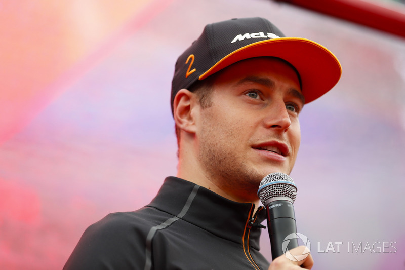 Stoffel Vandoorne, McLaren, is interviewed on stage