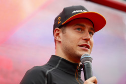 Stoffel Vandoorne, McLaren, is interviewed on stage