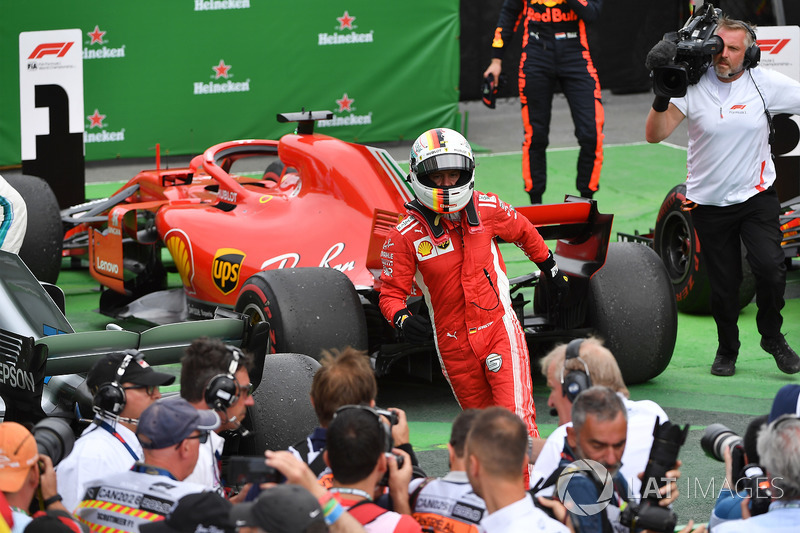 Race winner Sebastian Vettel, Ferrari celebrates in parc ferme