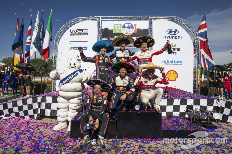 Podium: Ganadores, Sébastien Ogier, Julien Ingrassia, M-Sport Ford WRT Ford Fiesta WRC, segundo, Dani Sordo, Carlos Del Barrio, Hyundai Motorsport Hyundai i20 Coupe WRC, tercero, Kris Meeke, Paul Nagle, Citroën World Rally Team Citroën C3 WRC