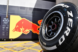 Logo Red Bull Racing e gomma Pirelli
