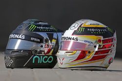 Helmets of Nico Rosberg, Mercedes AMG F1, Lewis Hamilton, Mercedes AMG F1