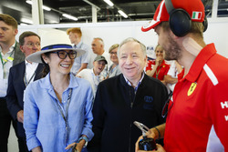 Michelle Yeoh, her husband Jean Todt, President, FIA, and Sebastian Vettel, Ferrari