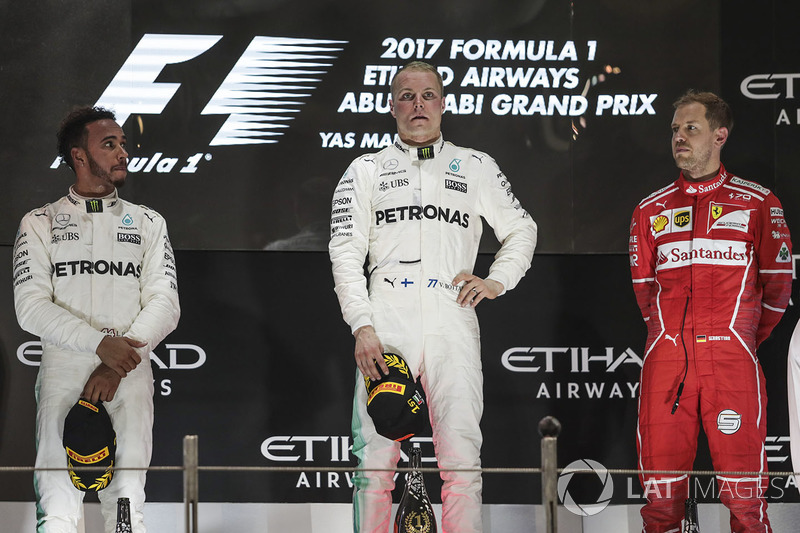 Podyum: Yarış galibi Valtteri Bottas, Mercedes AMG F1, ikinci Lewis Hamilton, Mercedes AMG F1, üçüncü Sebastian Vettel, Ferrari