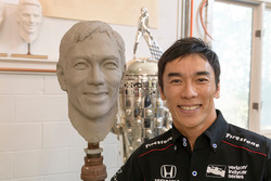 Takuma Sato sitting for Borg-Warner Trophy bust