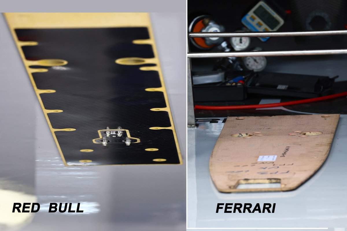 Parte central del tablero del Red Bull RB18 y la zona del splitter del Ferrari F1-75