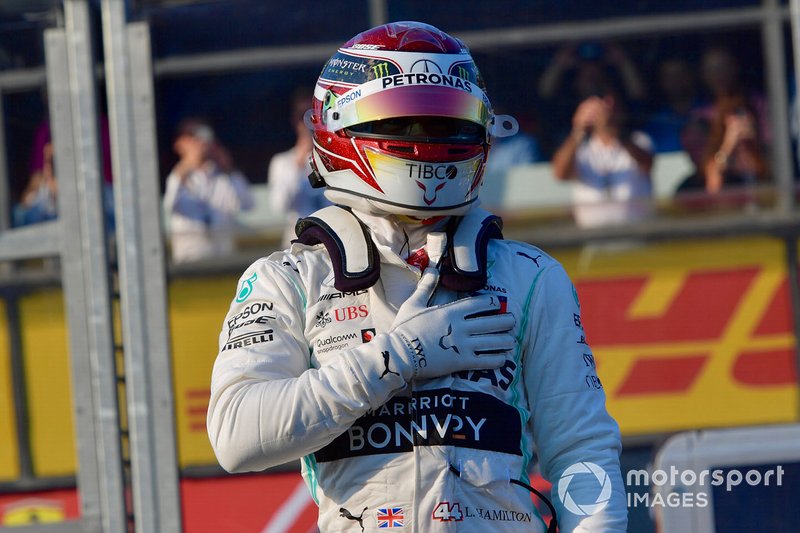 Lewis Hamilton, Mercedes AMG F1, celebrates pole