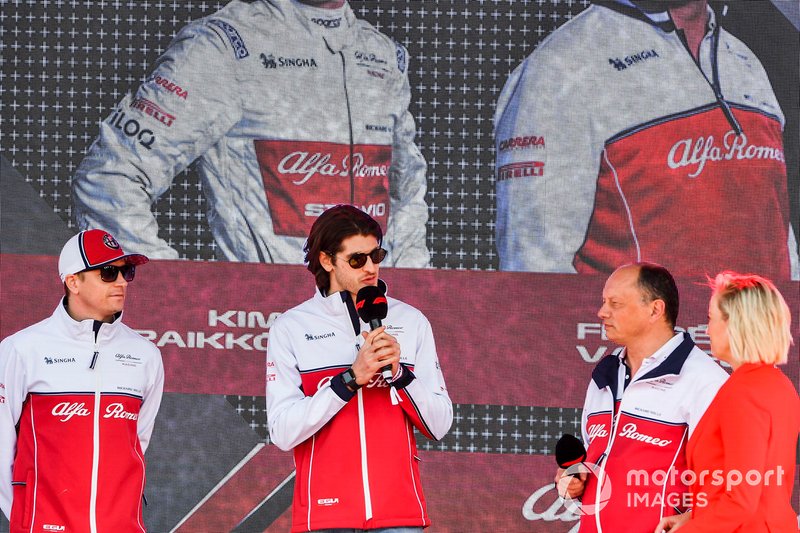 Kimi Raikkonen, Alfa Romeo Racing, Antonio Giovinazzi, Alfa Romeo Racing and Frederic Vasseur, Team Principal, Alfa Romeo Racing at the Federation Square event