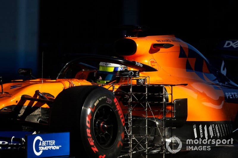 Lando Norris, McLaren MCL34 con sensores aerodinámicos