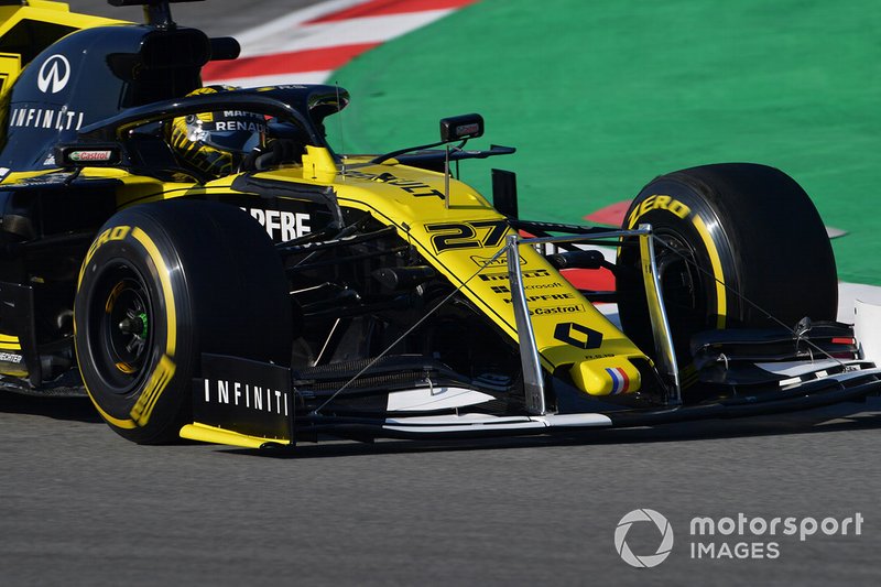 Nico Hulkenberg, Renault F1 Team R.S. 19, con dei tiranti sull'ala anteriore