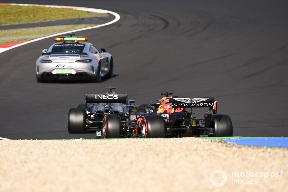 Safety Car Lewis Hamilton, Mercedes F1 W11 and Max Verstappen, Red Bull Racing RB16 