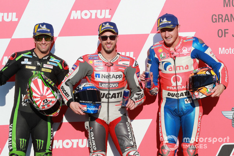 Володар поул-позиції Андреа Довіціозо, Ducati Team, друге місце Жоанн Зарко, Monster Yamaha Tech 3, третє місце Джек Міллер, Pramac Racing